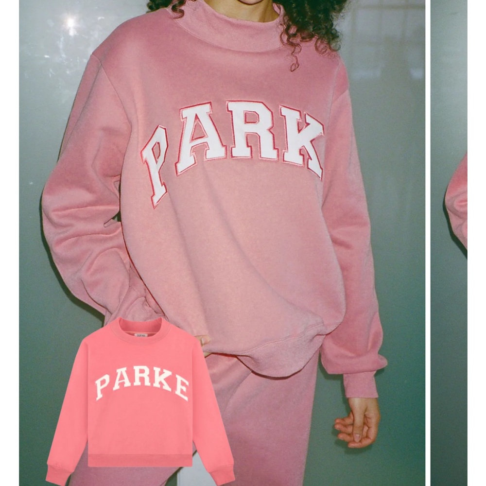 Bubblegum mockneck varsity sweatshirt